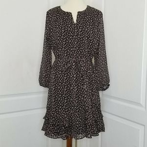 LOFT Dress Floral Ruffle Hem Peasant Tie Waist